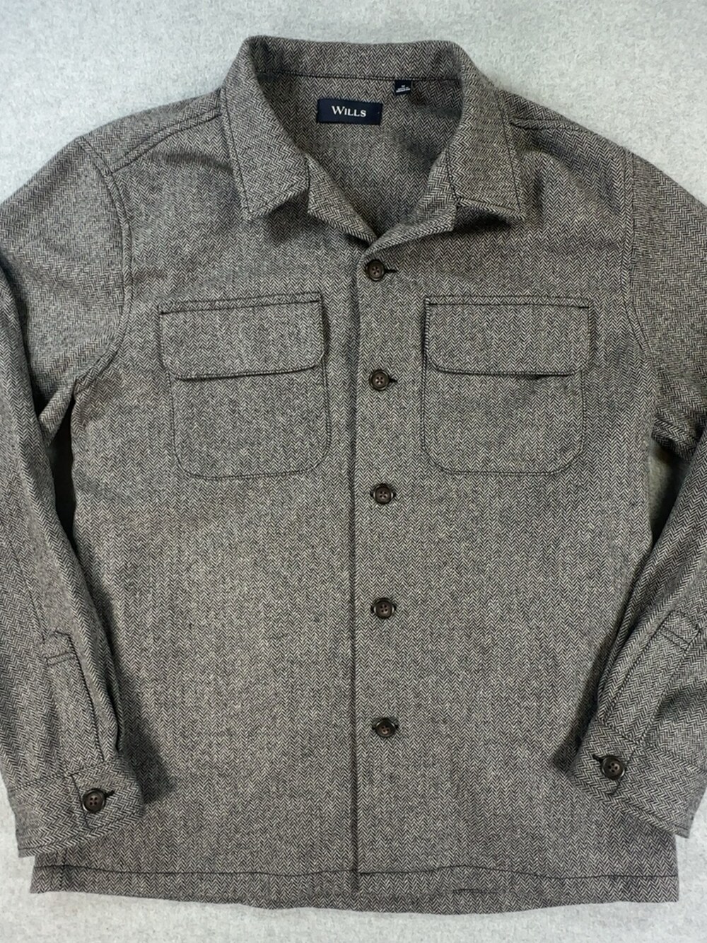 Wills Shirt Jacket Herringbone Shacket Grey Button-Up Overshirt Mens Size Medium